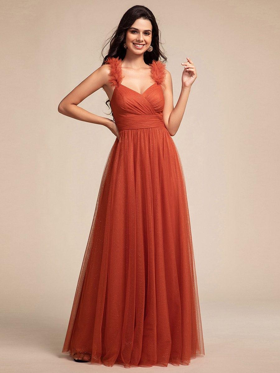 Sleeveless Pleated Glitter Maxi Bridesmaid Dress With Embellished Straps - Image 5