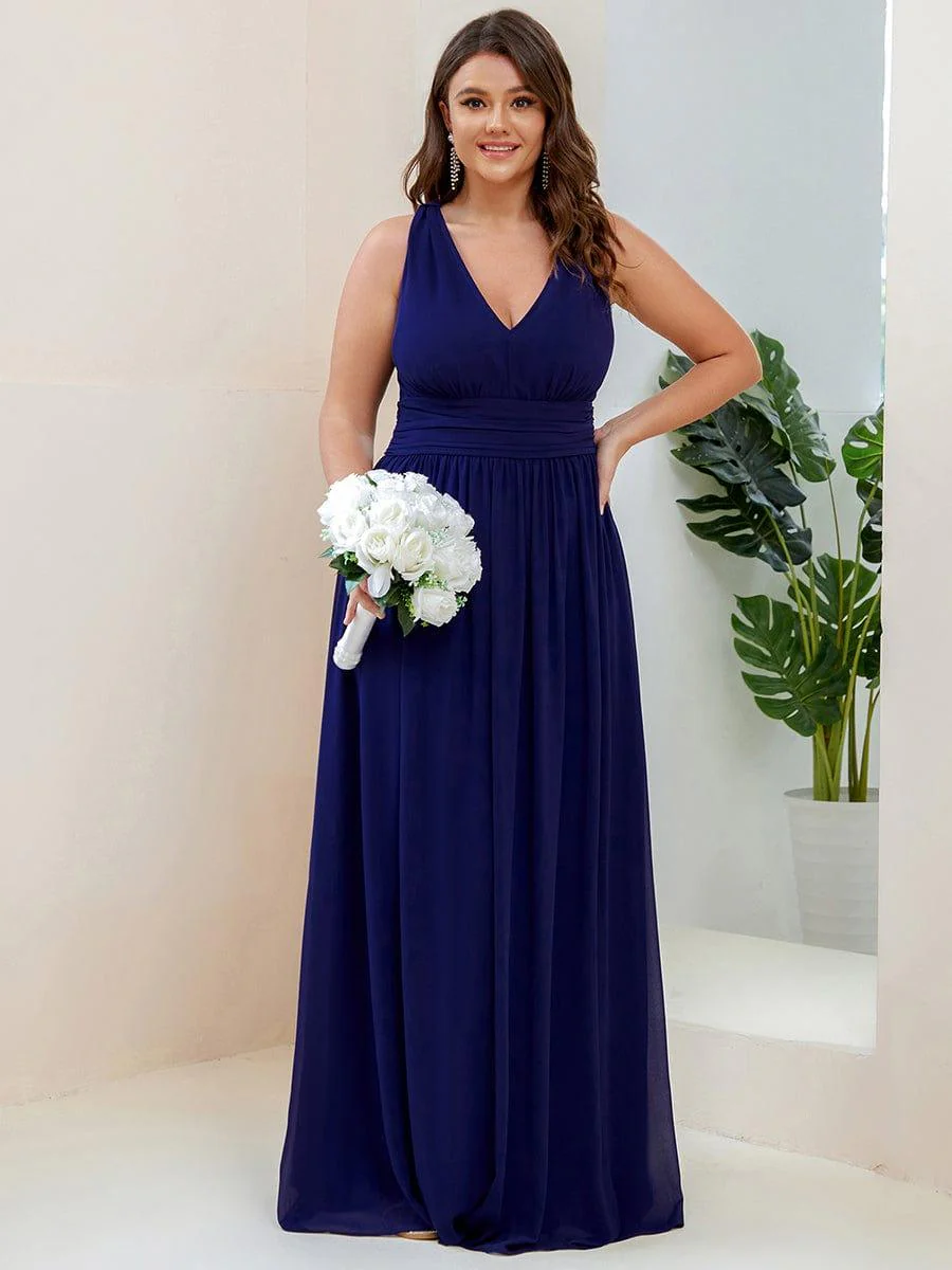 ever HUSH|V Neck Sleeveless Pleated Chiffon Evening Dress - Image 102