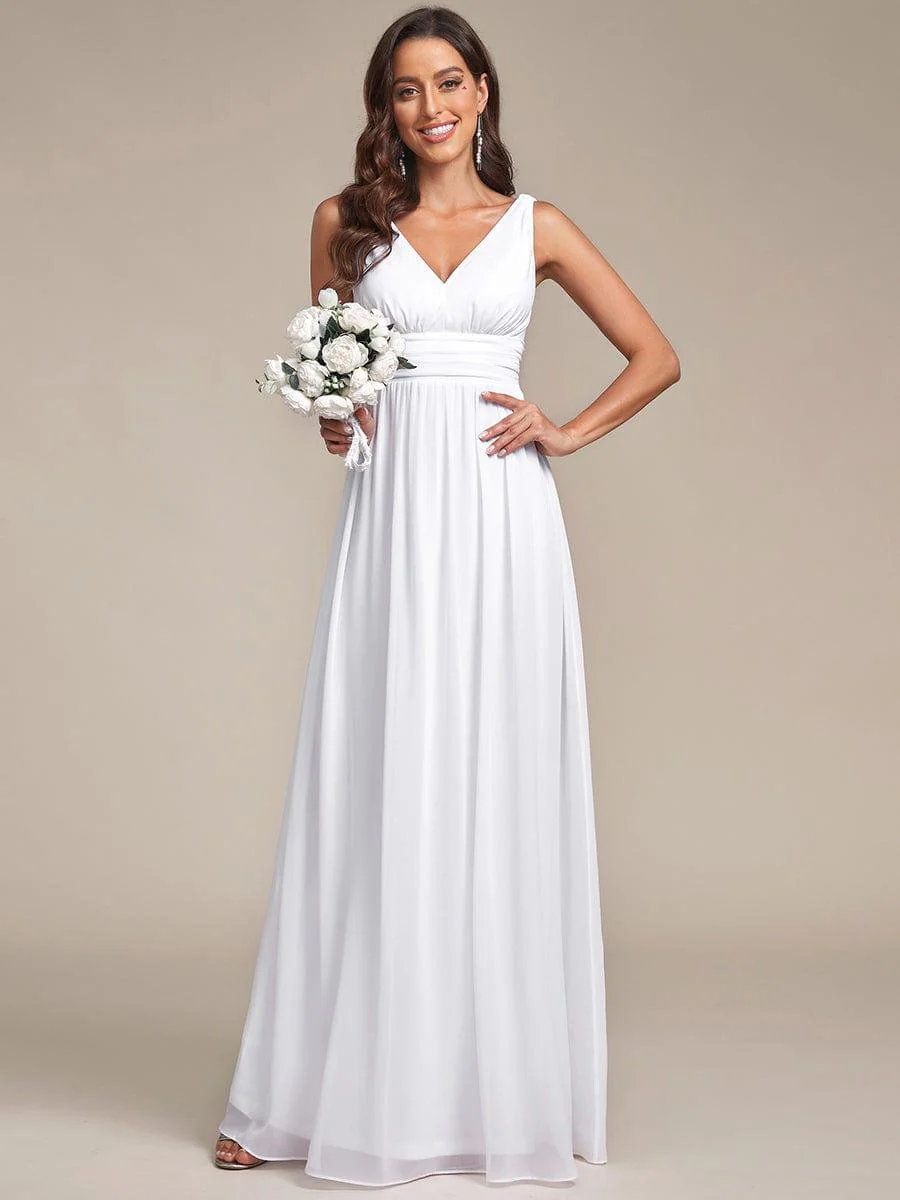 ever HUSH|V Neck Sleeveless Pleated Chiffon Evening Dress - Image 104