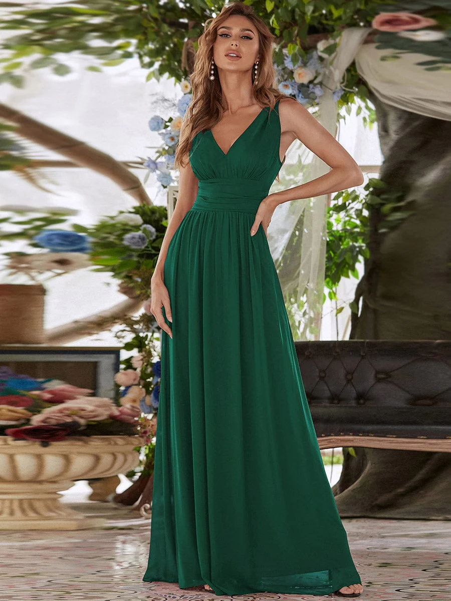 ever HUSH|V Neck Sleeveless Pleated Chiffon Evening Dress - Image 11
