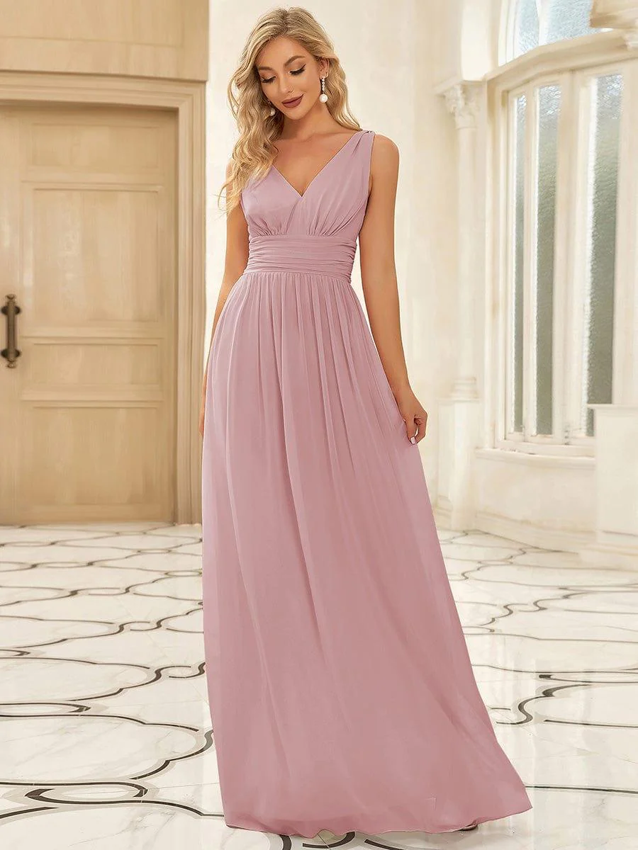 ever HUSH|V Neck Sleeveless Pleated Chiffon Evening Dress - Image 112