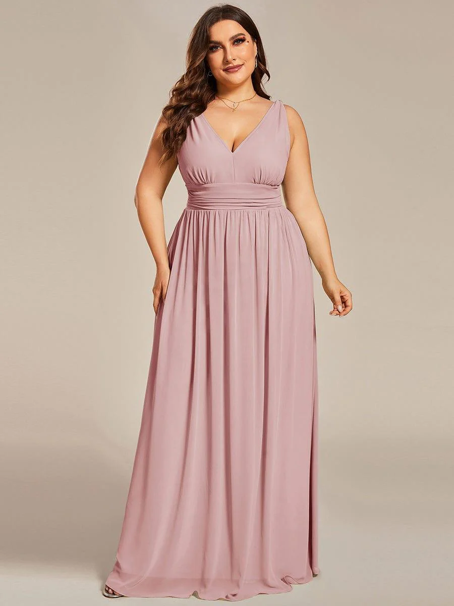 ever HUSH|V Neck Sleeveless Pleated Chiffon Evening Dress - Image 114