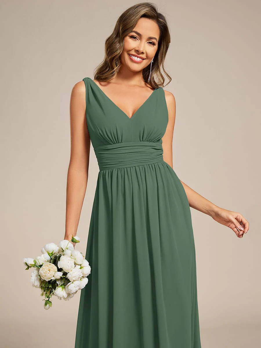 ever HUSH|V Neck Sleeveless Pleated Chiffon Evening Dress - Image 122
