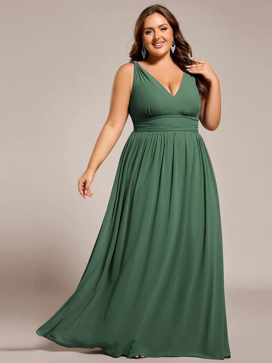 ever HUSH|V Neck Sleeveless Pleated Chiffon Evening Dress - Image 124