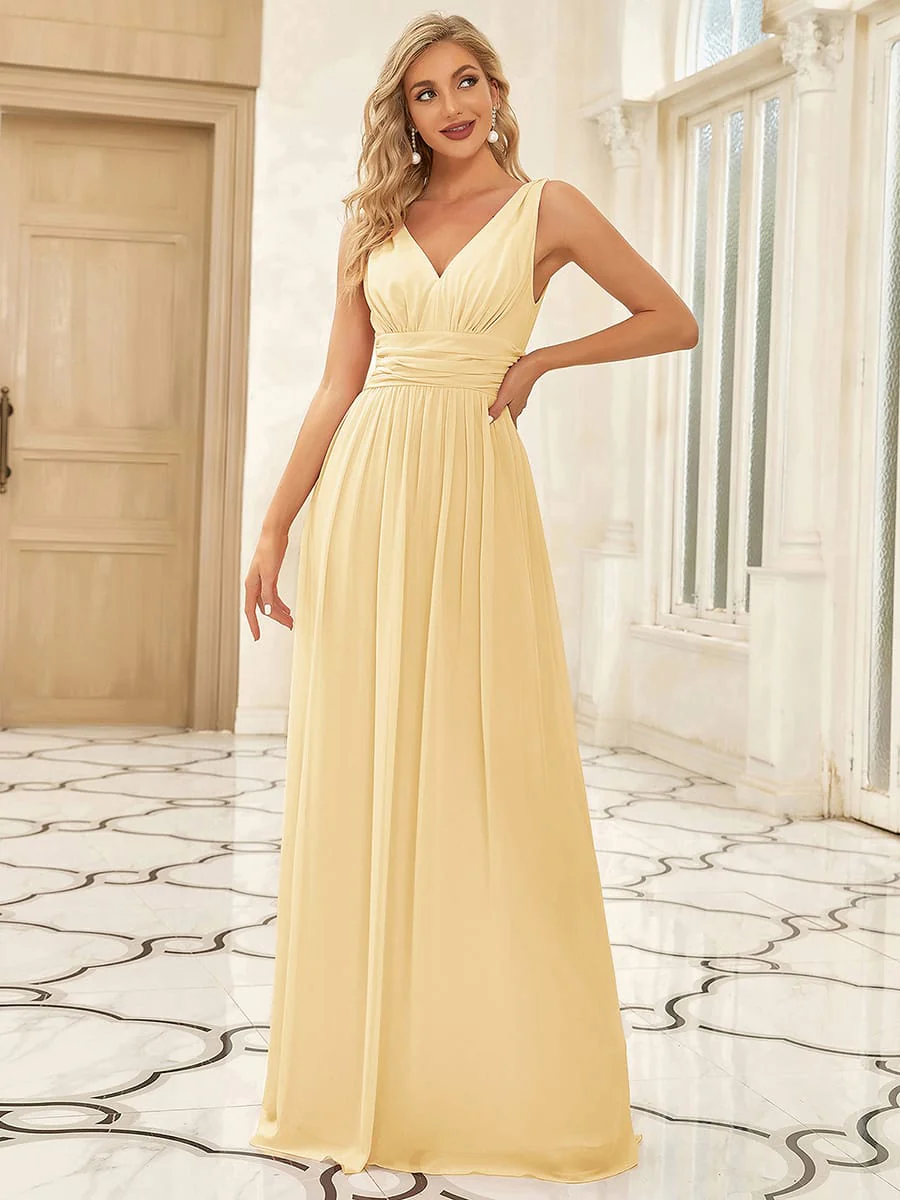 ever HUSH|V Neck Sleeveless Pleated Chiffon Evening Dress - Image 129