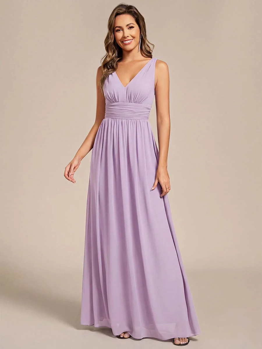 ever HUSH|V Neck Sleeveless Pleated Chiffon Evening Dress - Image 134