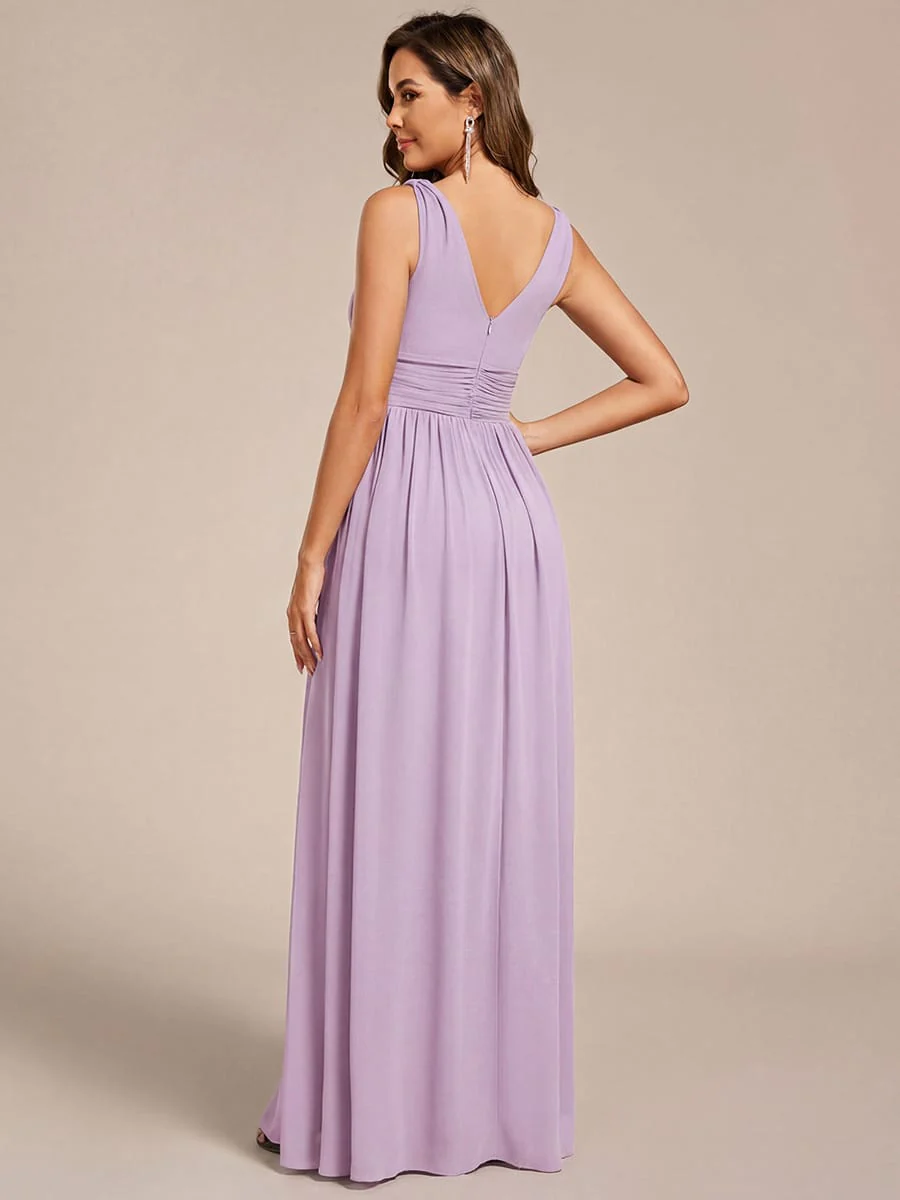 ever HUSH|V Neck Sleeveless Pleated Chiffon Evening Dress - Image 135