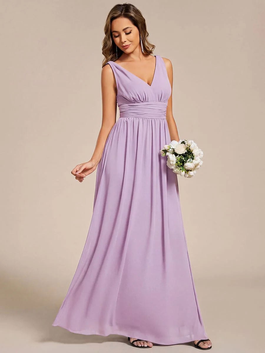 ever HUSH|V Neck Sleeveless Pleated Chiffon Evening Dress - Image 137