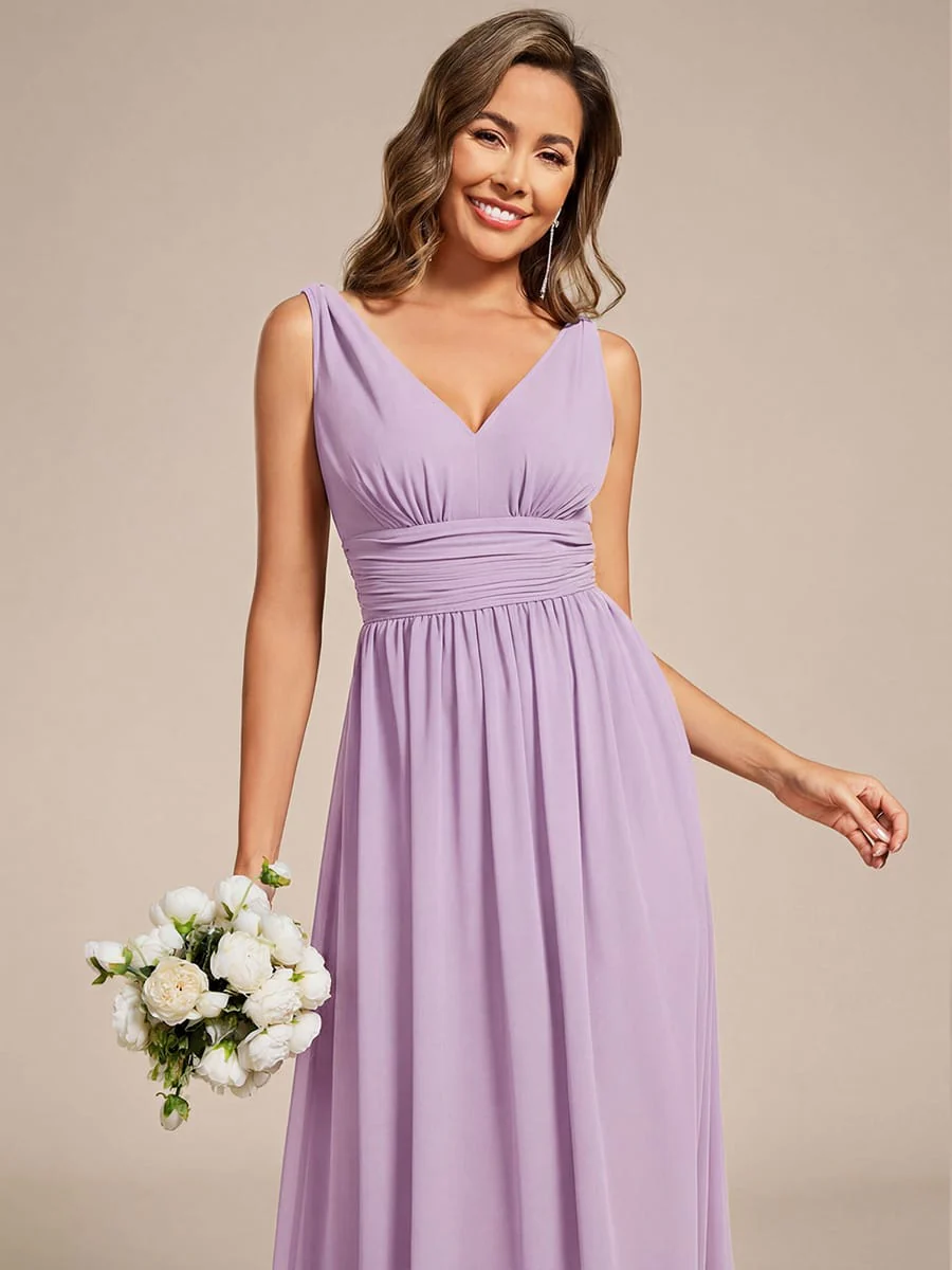 ever HUSH|V Neck Sleeveless Pleated Chiffon Evening Dress - Image 138
