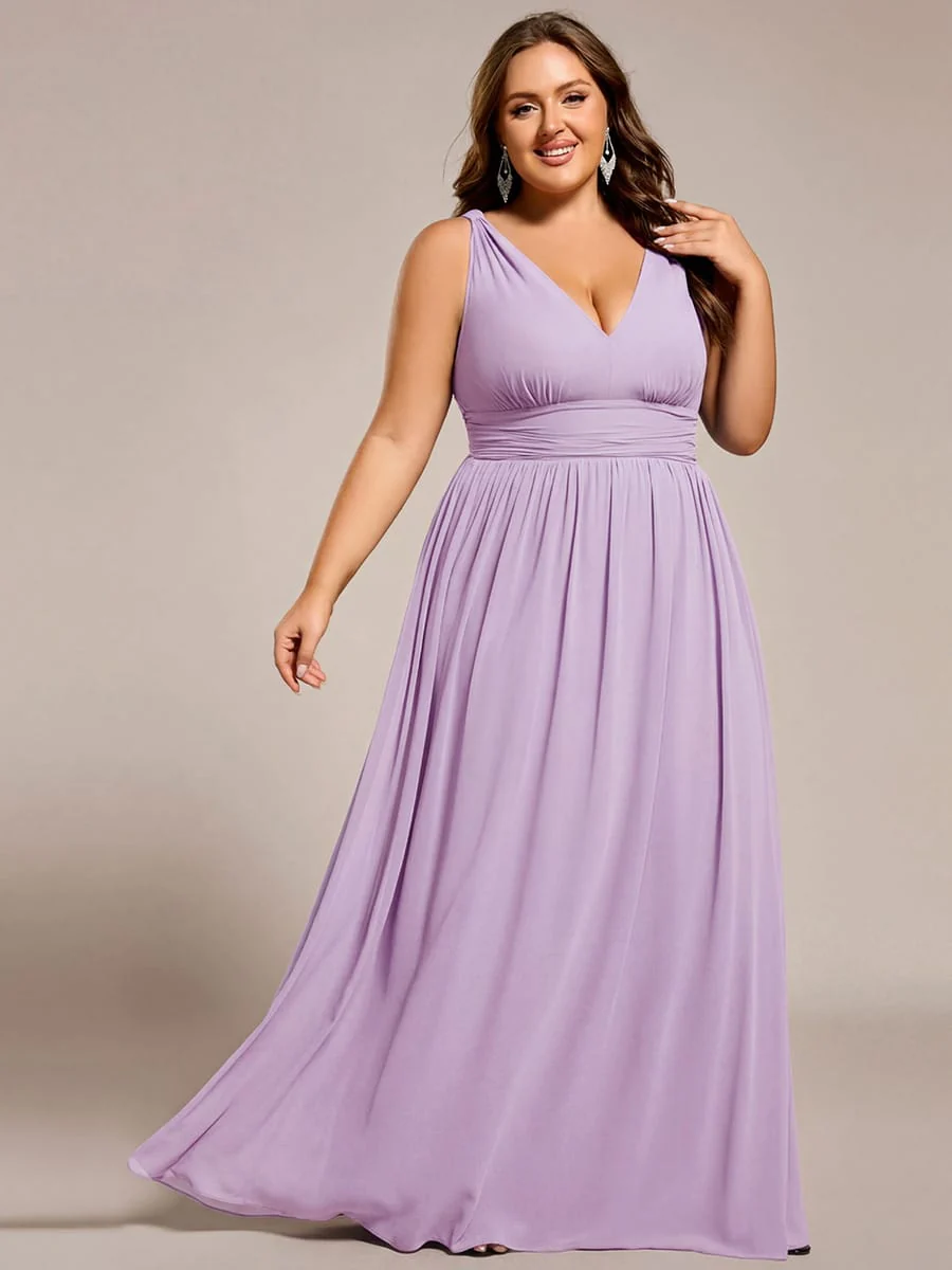 ever HUSH|V Neck Sleeveless Pleated Chiffon Evening Dress - Image 139
