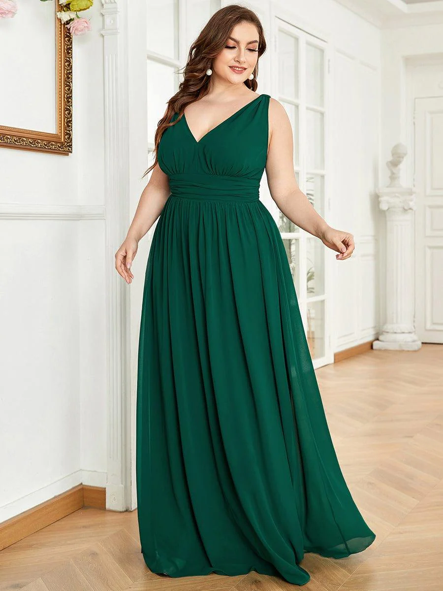 ever HUSH|V Neck Sleeveless Pleated Chiffon Evening Dress - Image 14