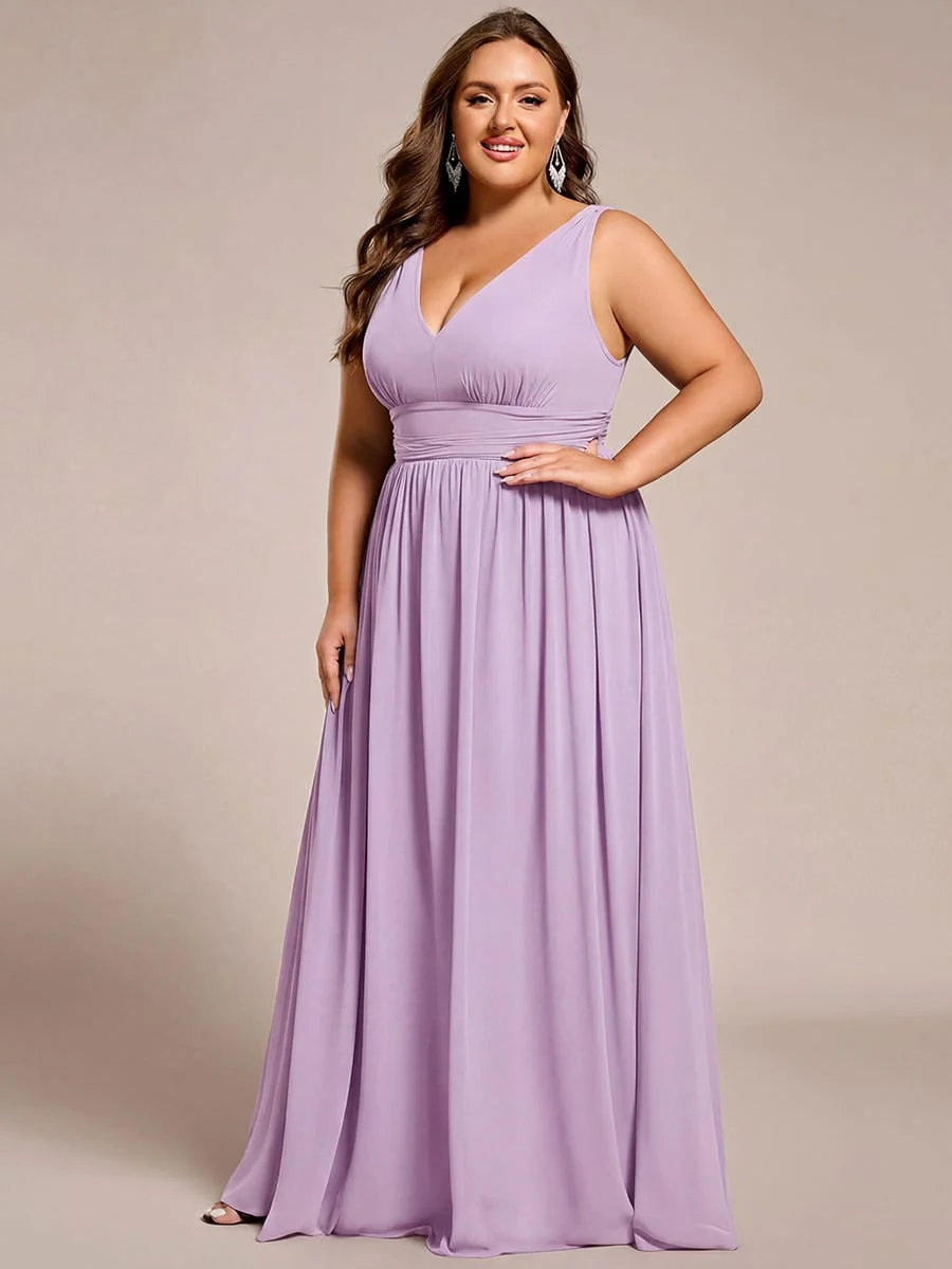 ever HUSH|V Neck Sleeveless Pleated Chiffon Evening Dress - Image 141