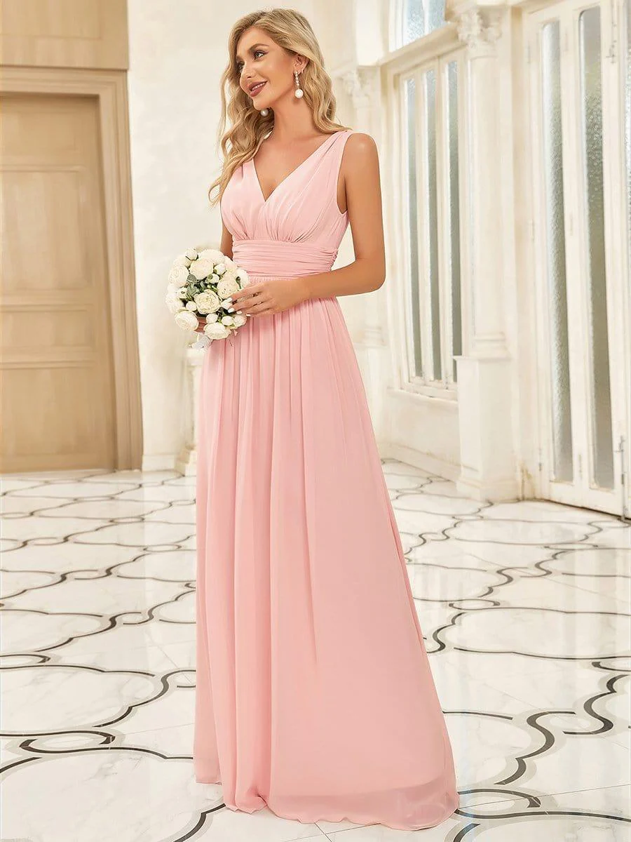ever HUSH|V Neck Sleeveless Pleated Chiffon Evening Dress - Image 19