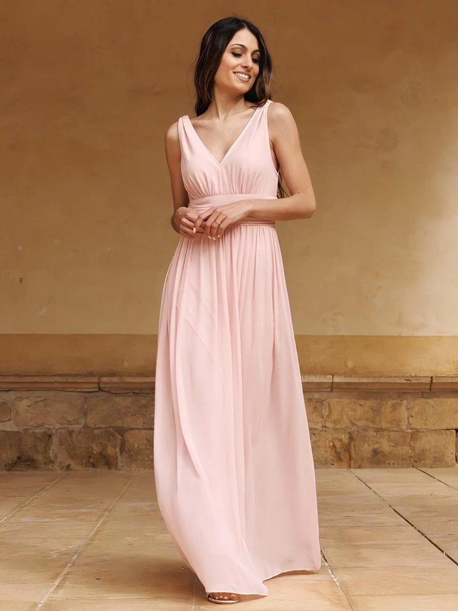 ever HUSH|V Neck Sleeveless Pleated Chiffon Evening Dress - Image 21