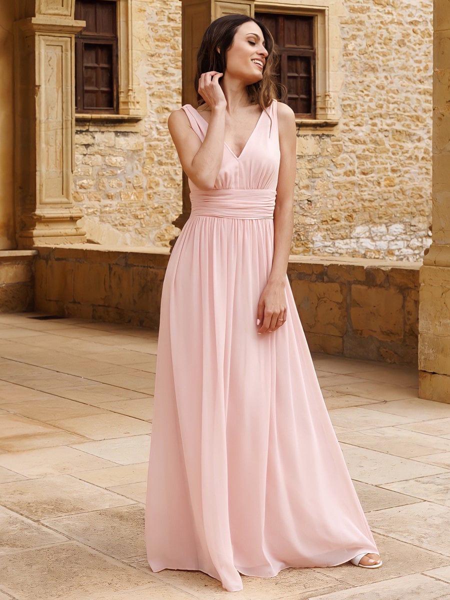 ever HUSH|V Neck Sleeveless Pleated Chiffon Evening Dress - Image 23