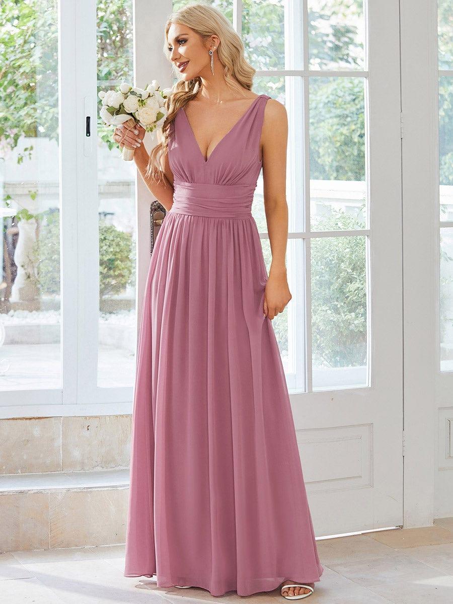 ever HUSH|V Neck Sleeveless Pleated Chiffon Evening Dress - Image 45