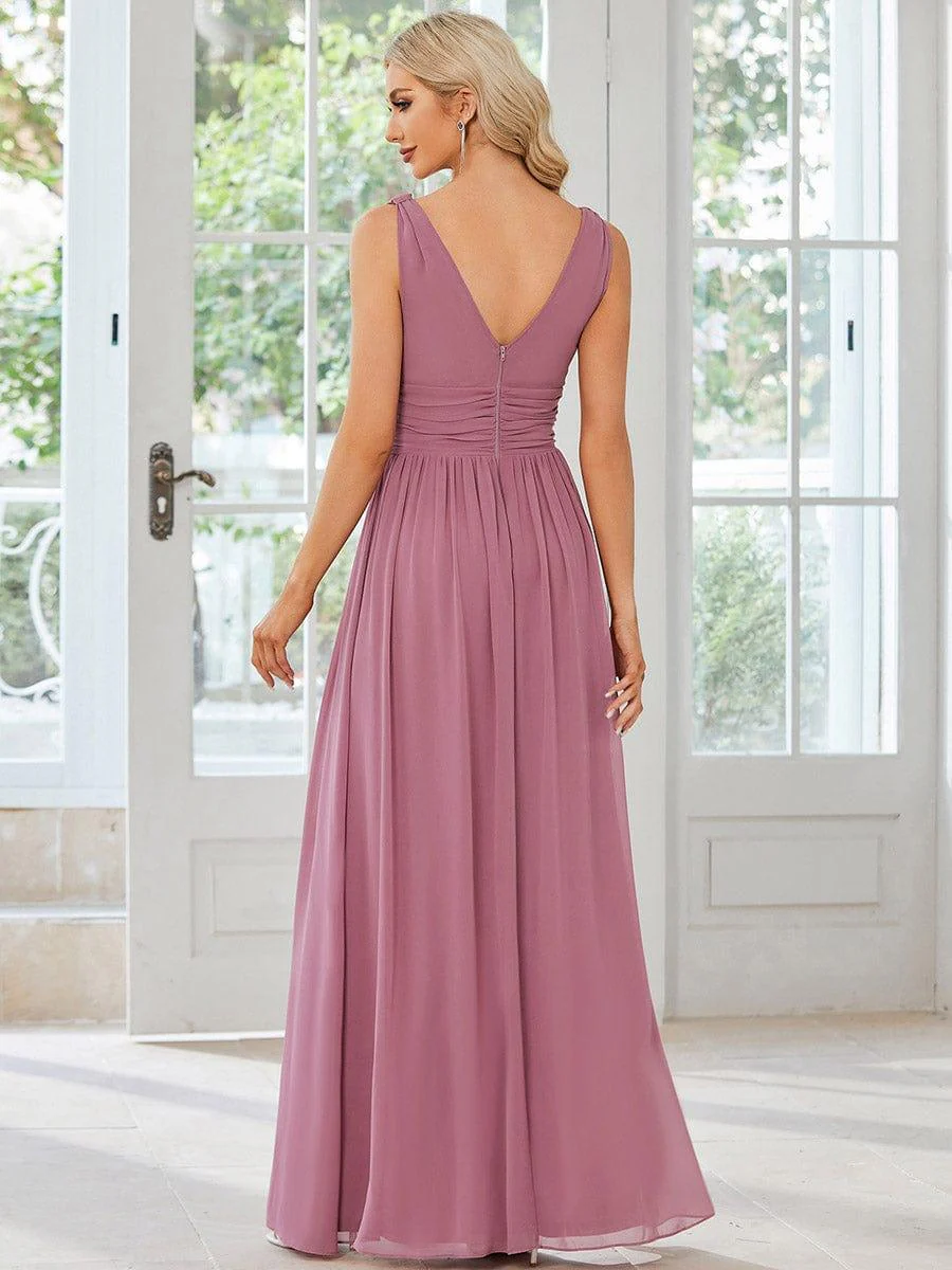 ever HUSH|V Neck Sleeveless Pleated Chiffon Evening Dress - Image 46