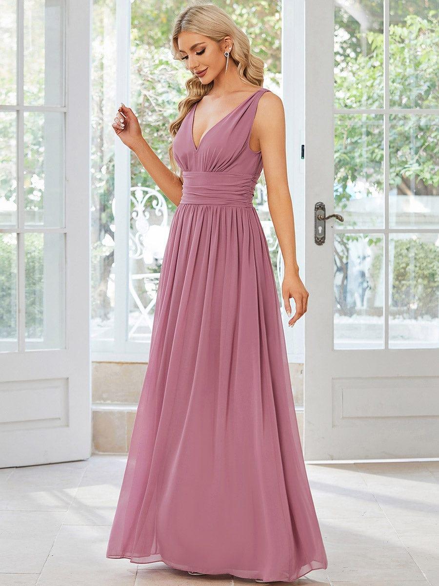 ever HUSH|V Neck Sleeveless Pleated Chiffon Evening Dress - Image 49
