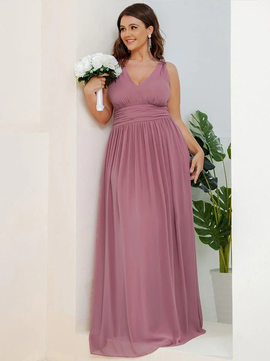 ever HUSH|V Neck Sleeveless Pleated Chiffon Evening Dress - Image 53