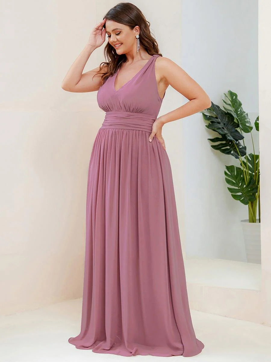 ever HUSH|V Neck Sleeveless Pleated Chiffon Evening Dress - Image 54