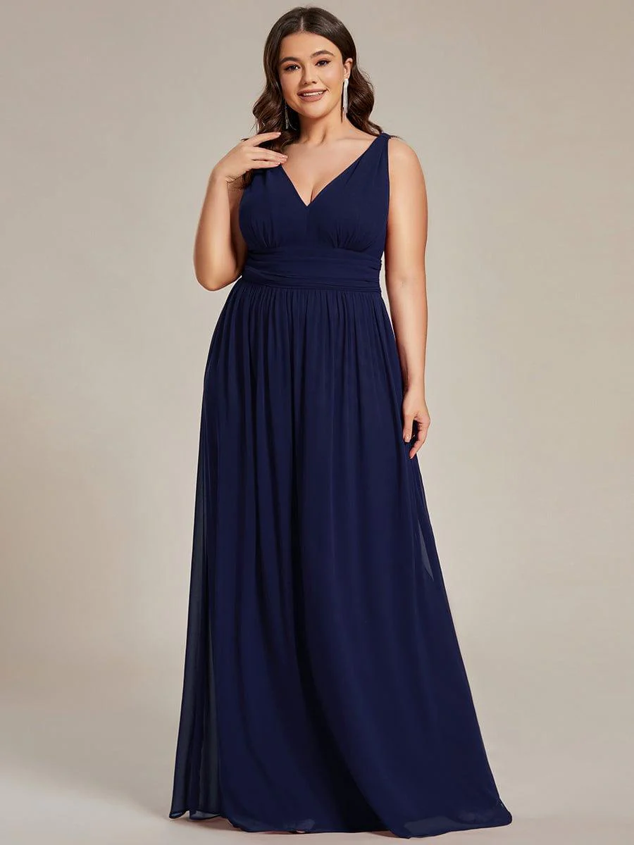 ever HUSH|V Neck Sleeveless Pleated Chiffon Evening Dress - Image 59