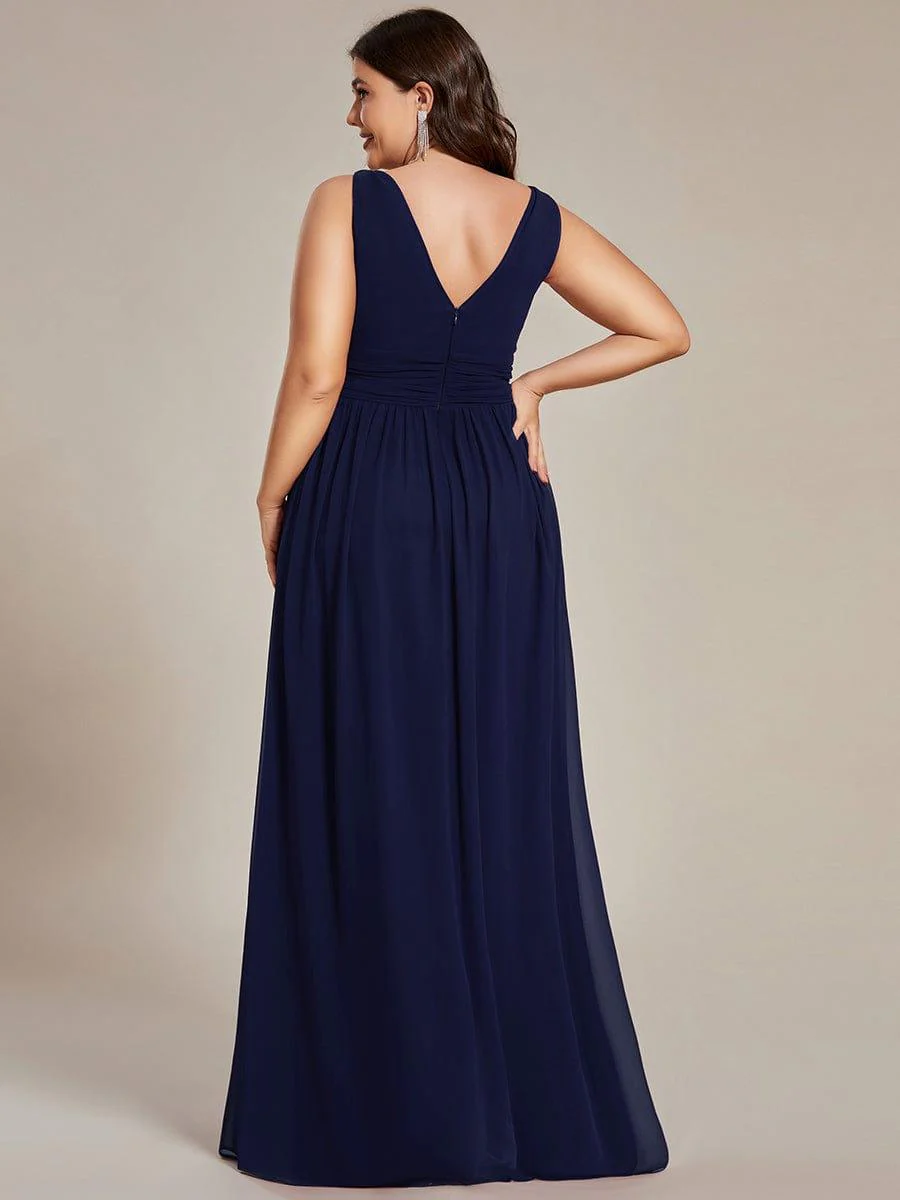 ever HUSH|V Neck Sleeveless Pleated Chiffon Evening Dress - Image 60
