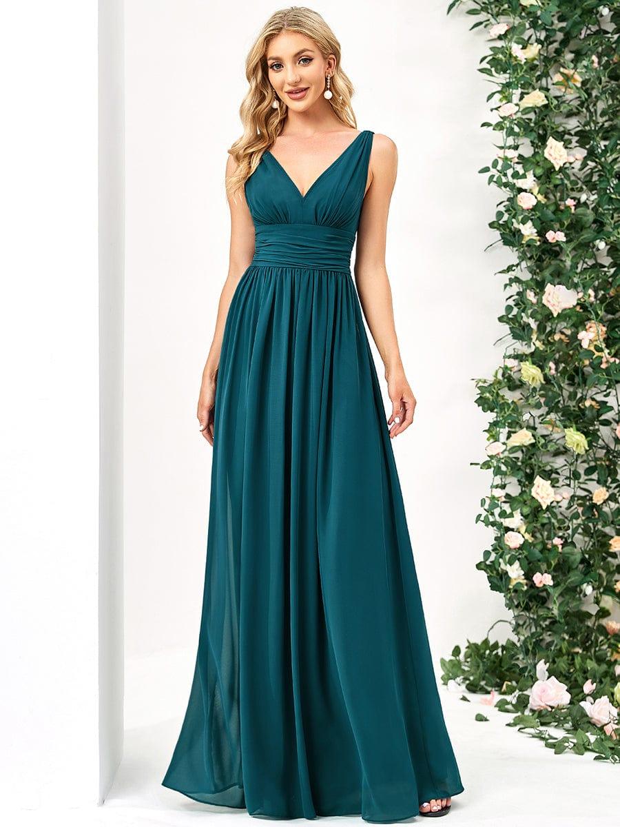 ever HUSH|V Neck Sleeveless Pleated Chiffon Evening Dress - Image 66