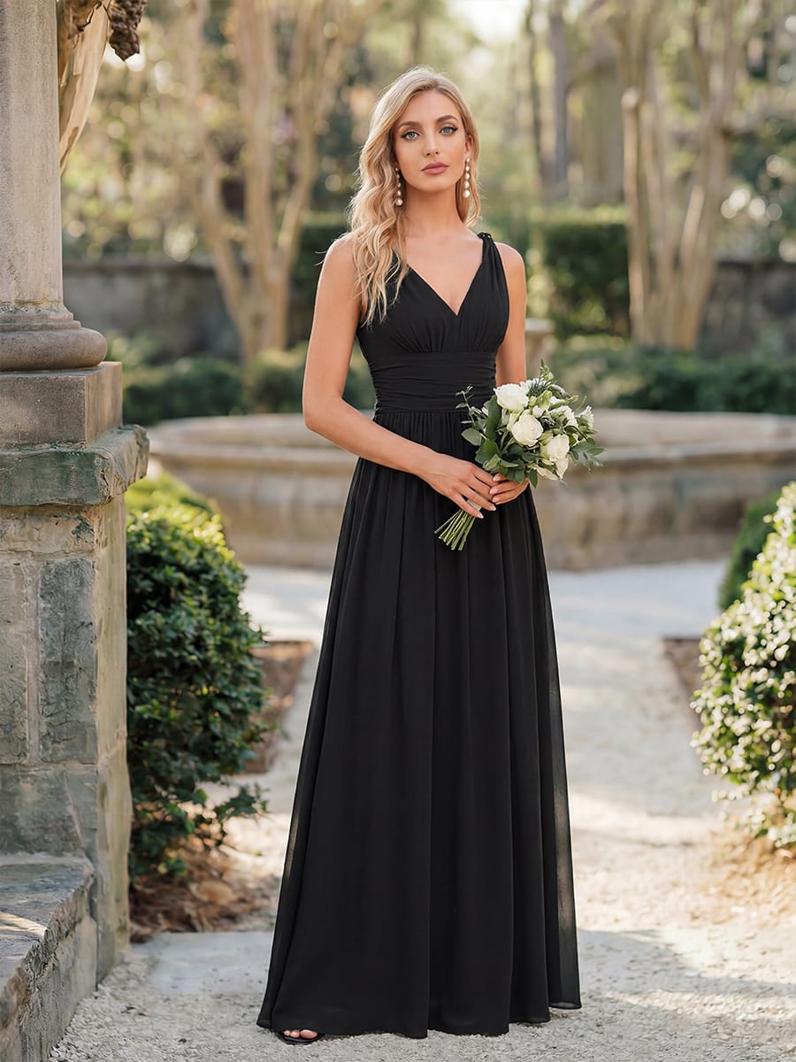 ever HUSH|V Neck Sleeveless Pleated Chiffon Evening Dress - Image 72