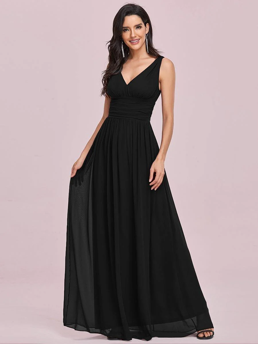 ever HUSH|V Neck Sleeveless Pleated Chiffon Evening Dress - Image 74