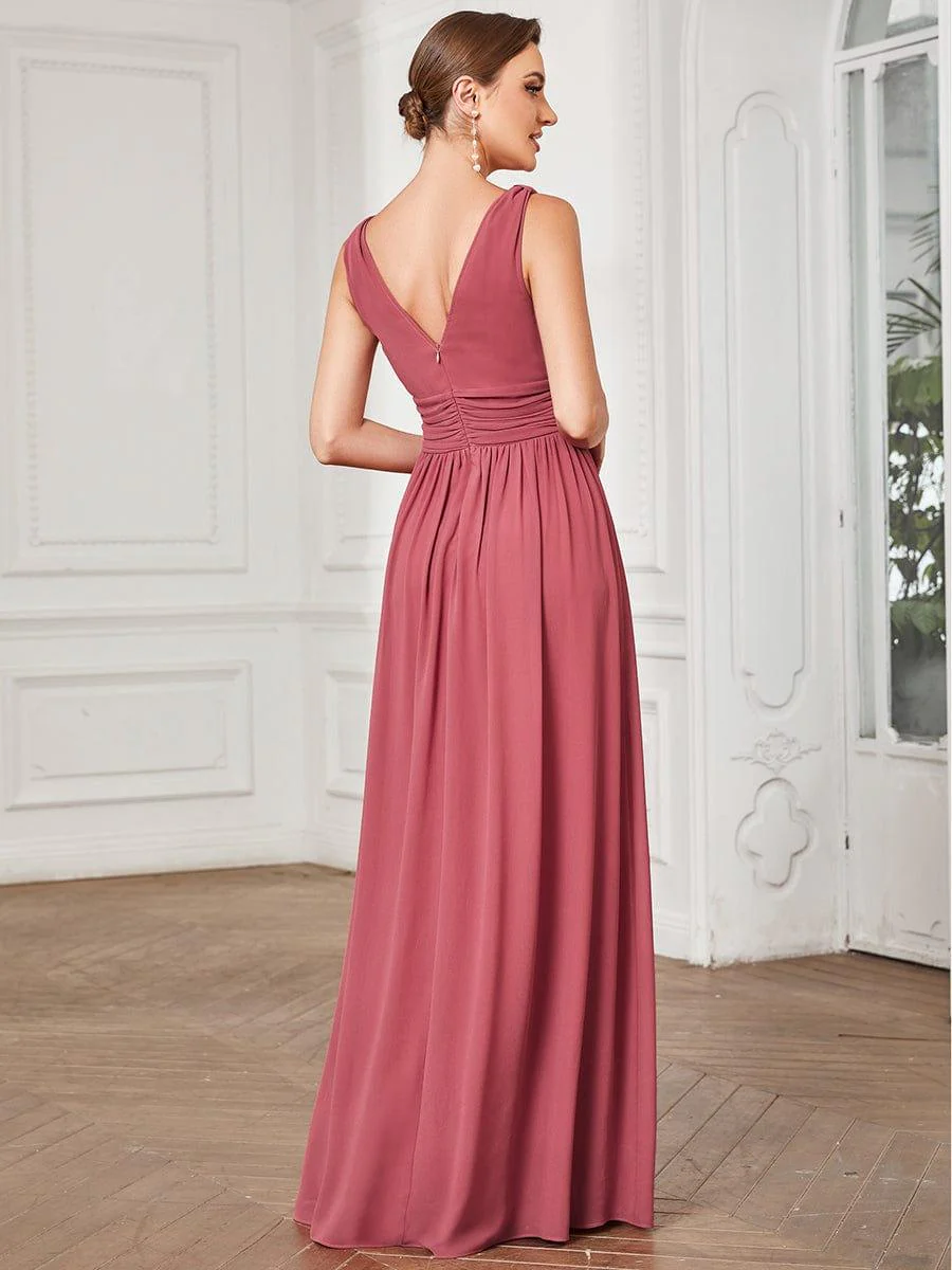 ever HUSH|V Neck Sleeveless Pleated Chiffon Evening Dress - Image 80