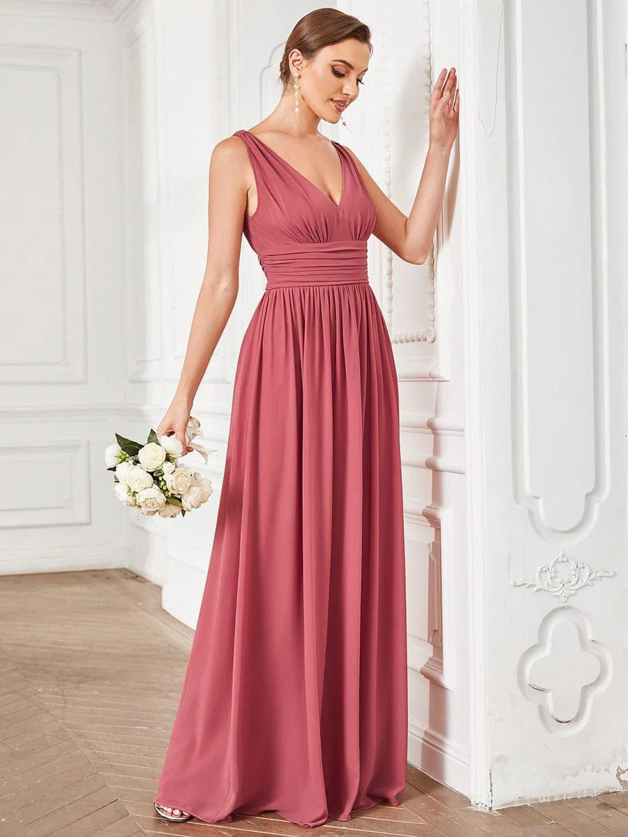 ever HUSH|V Neck Sleeveless Pleated Chiffon Evening Dress - Image 81