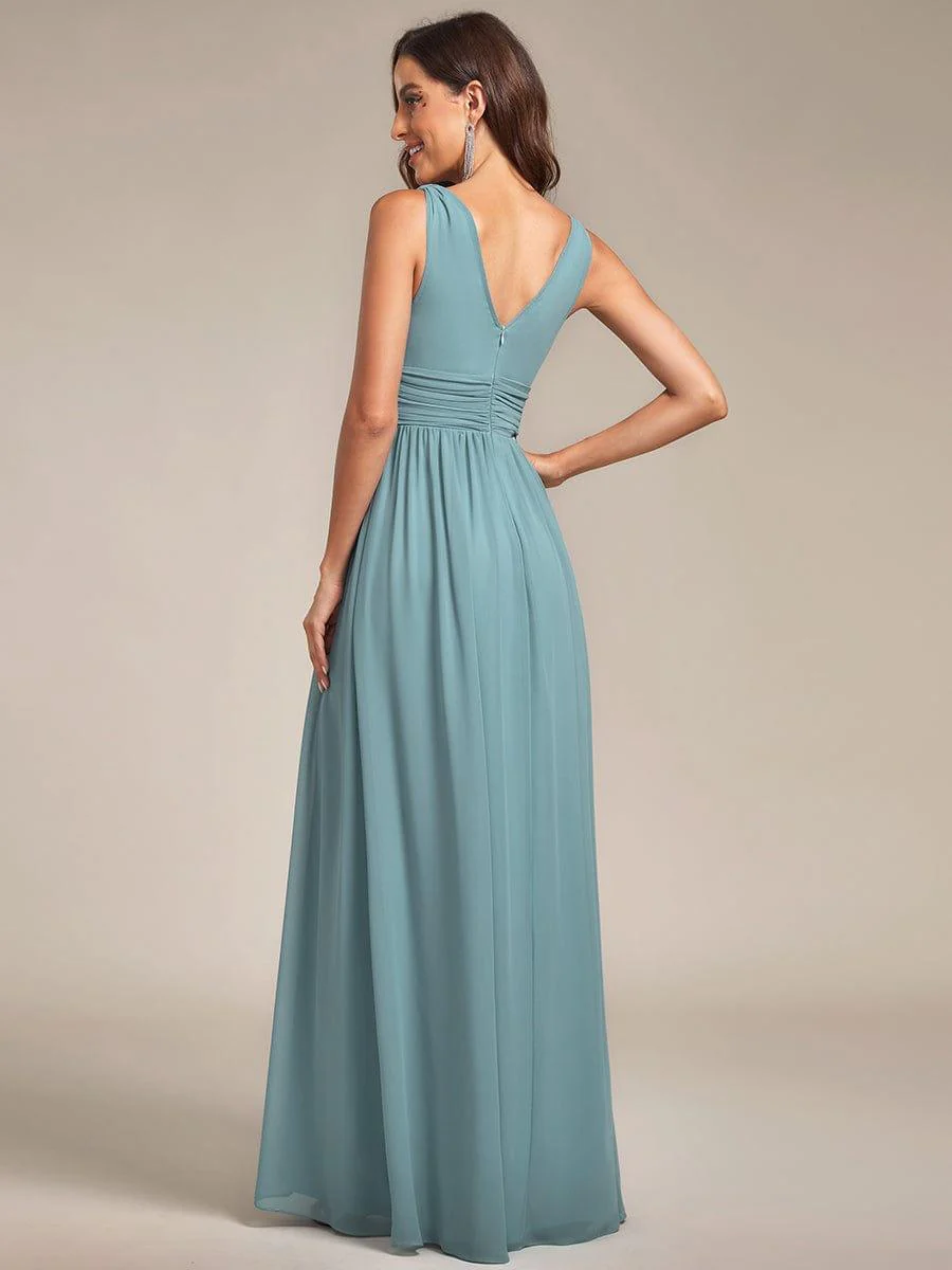 ever HUSH|V Neck Sleeveless Pleated Chiffon Evening Dress - Image 86