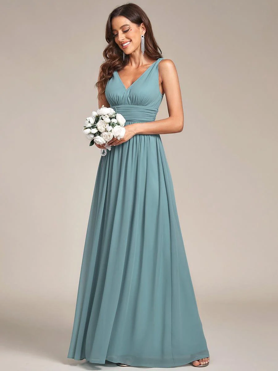 ever HUSH|V Neck Sleeveless Pleated Chiffon Evening Dress - Image 88
