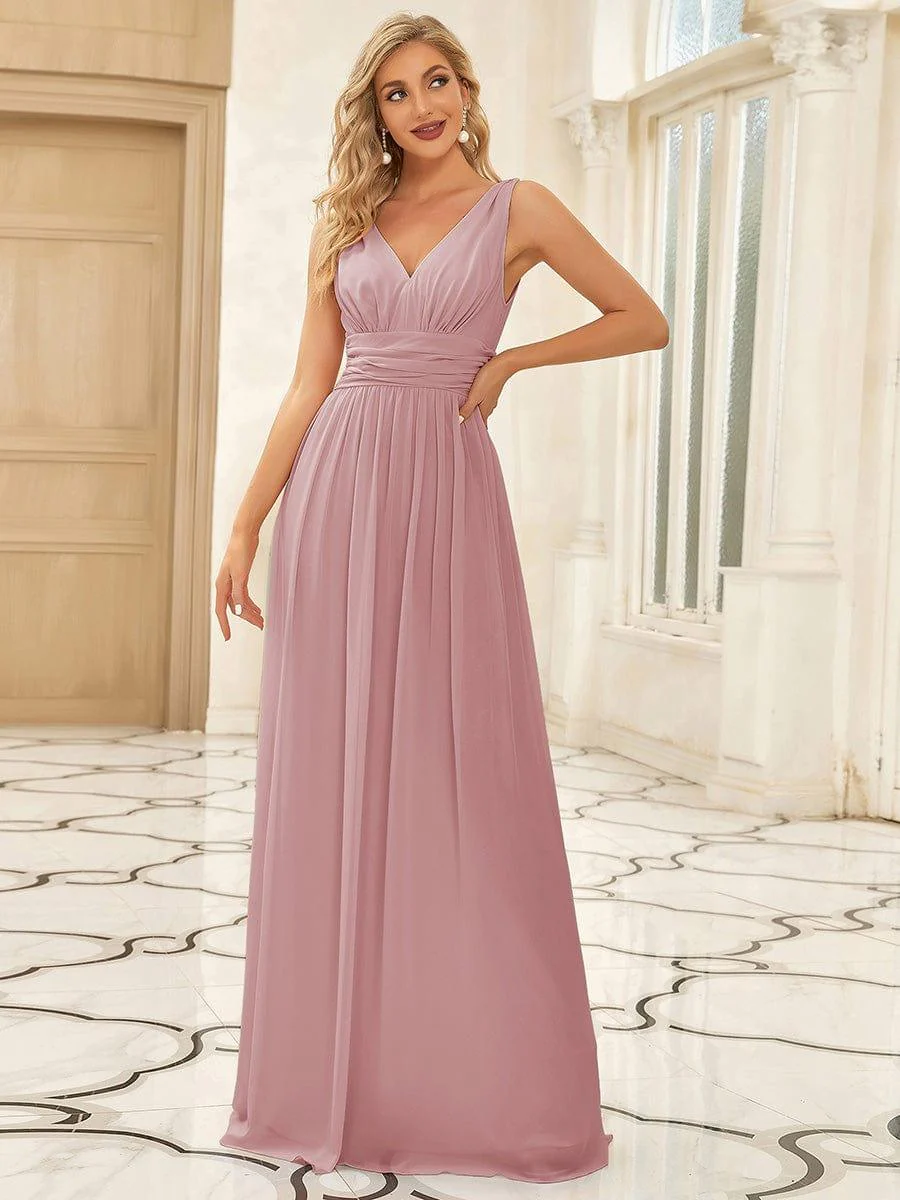 ever HUSH|Elegant V Neck A Line Chiffon Maxi Bridesmaid Dresses - Image 103