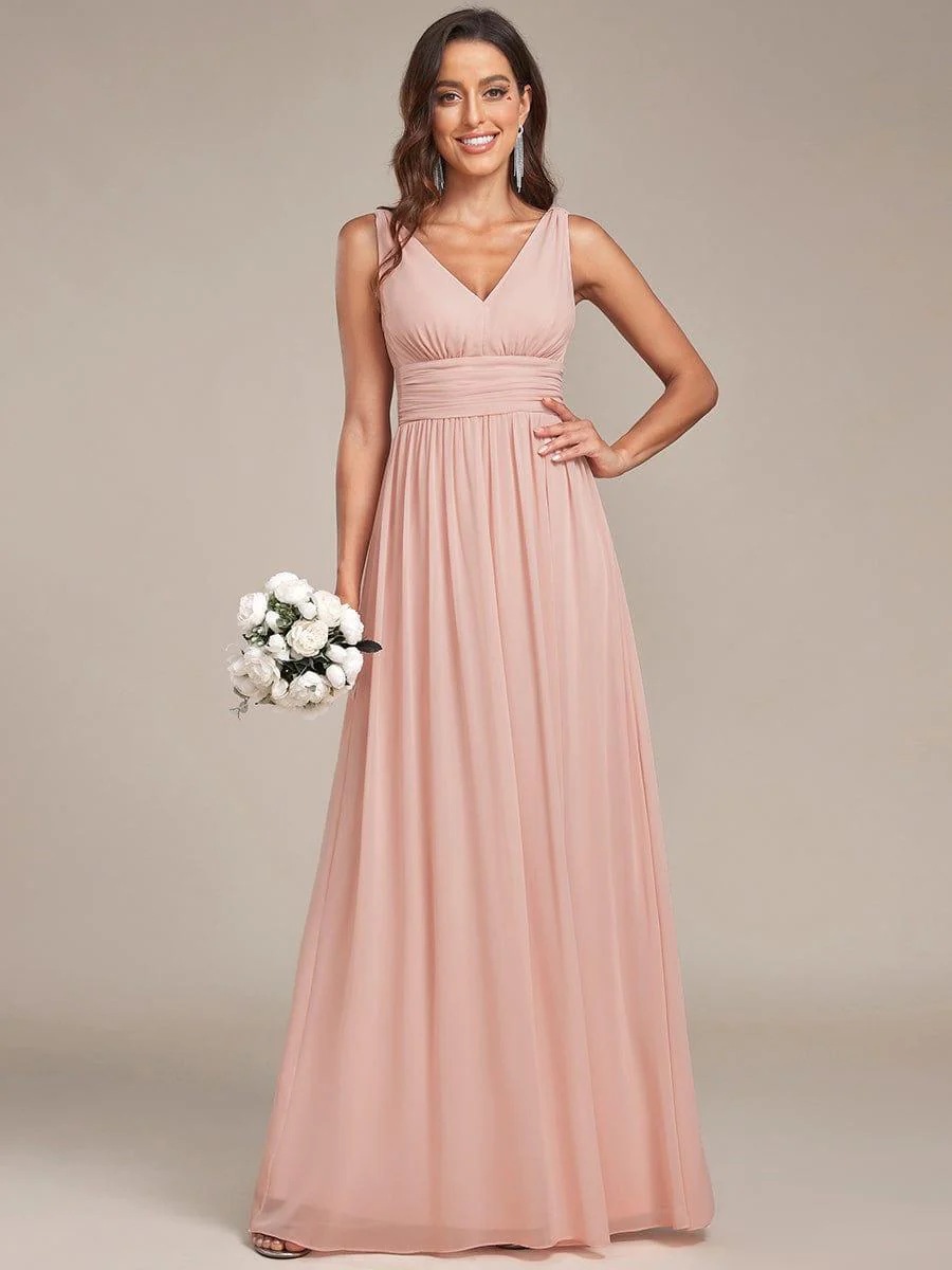 ever HUSH|Elegant V Neck A Line Chiffon Maxi Bridesmaid Dresses - Image 115