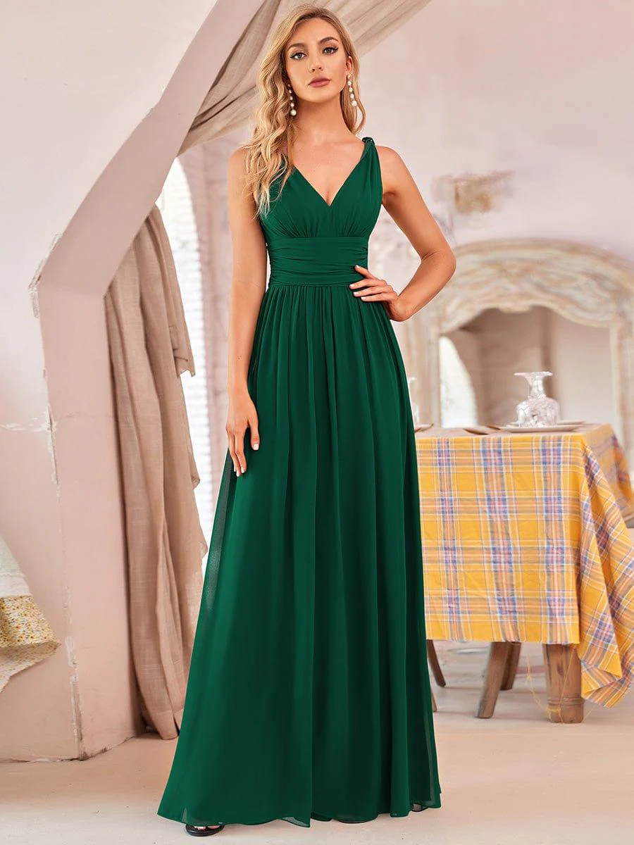 ever HUSH|Elegant V Neck A Line Chiffon Maxi Bridesmaid Dresses - Image 13