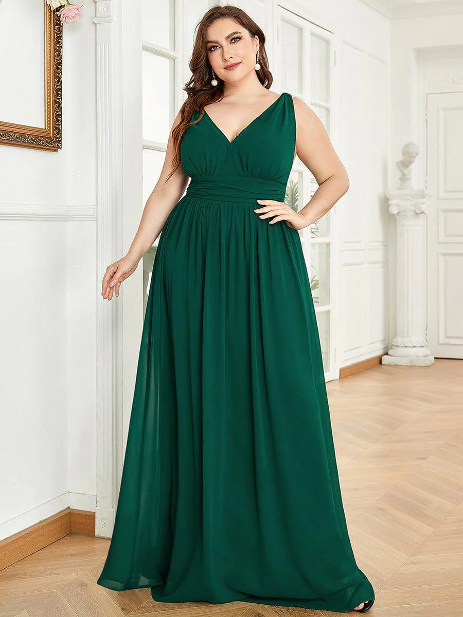 ever HUSH|Elegant V Neck A Line Chiffon Maxi Bridesmaid Dresses - Image 15
