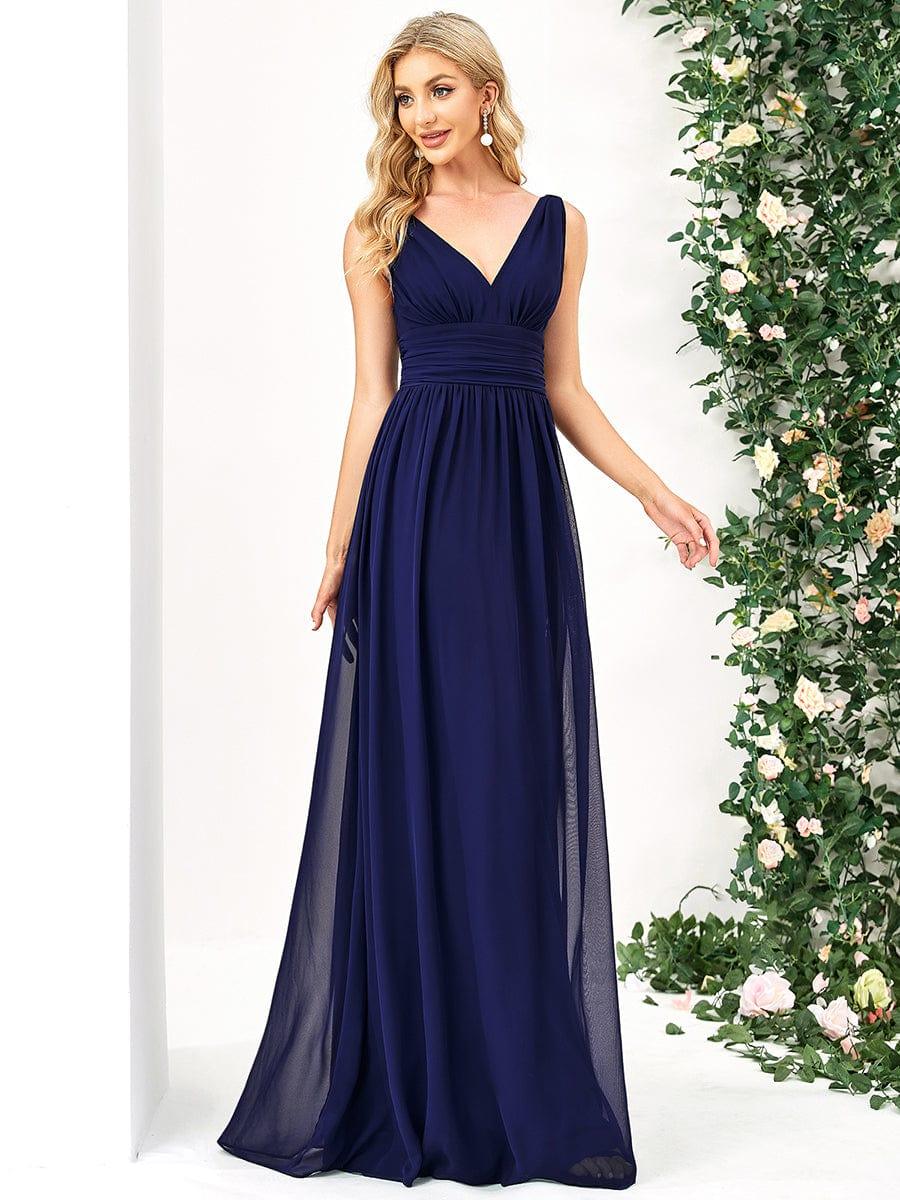 ever HUSH|Elegant V Neck A Line Chiffon Maxi Bridesmaid Dresses - Image 21