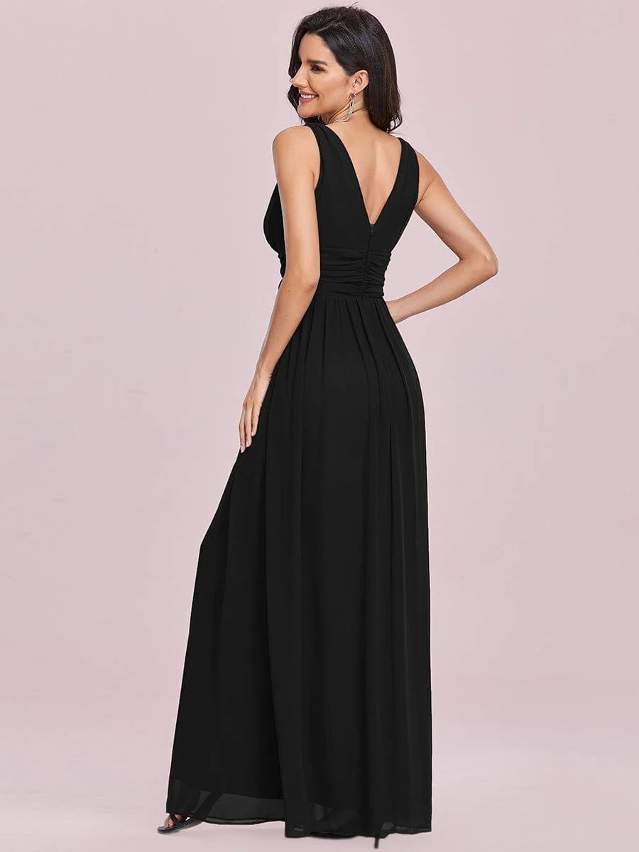 ever HUSH|Elegant V Neck A Line Chiffon Maxi Bridesmaid Dresses - Image 26