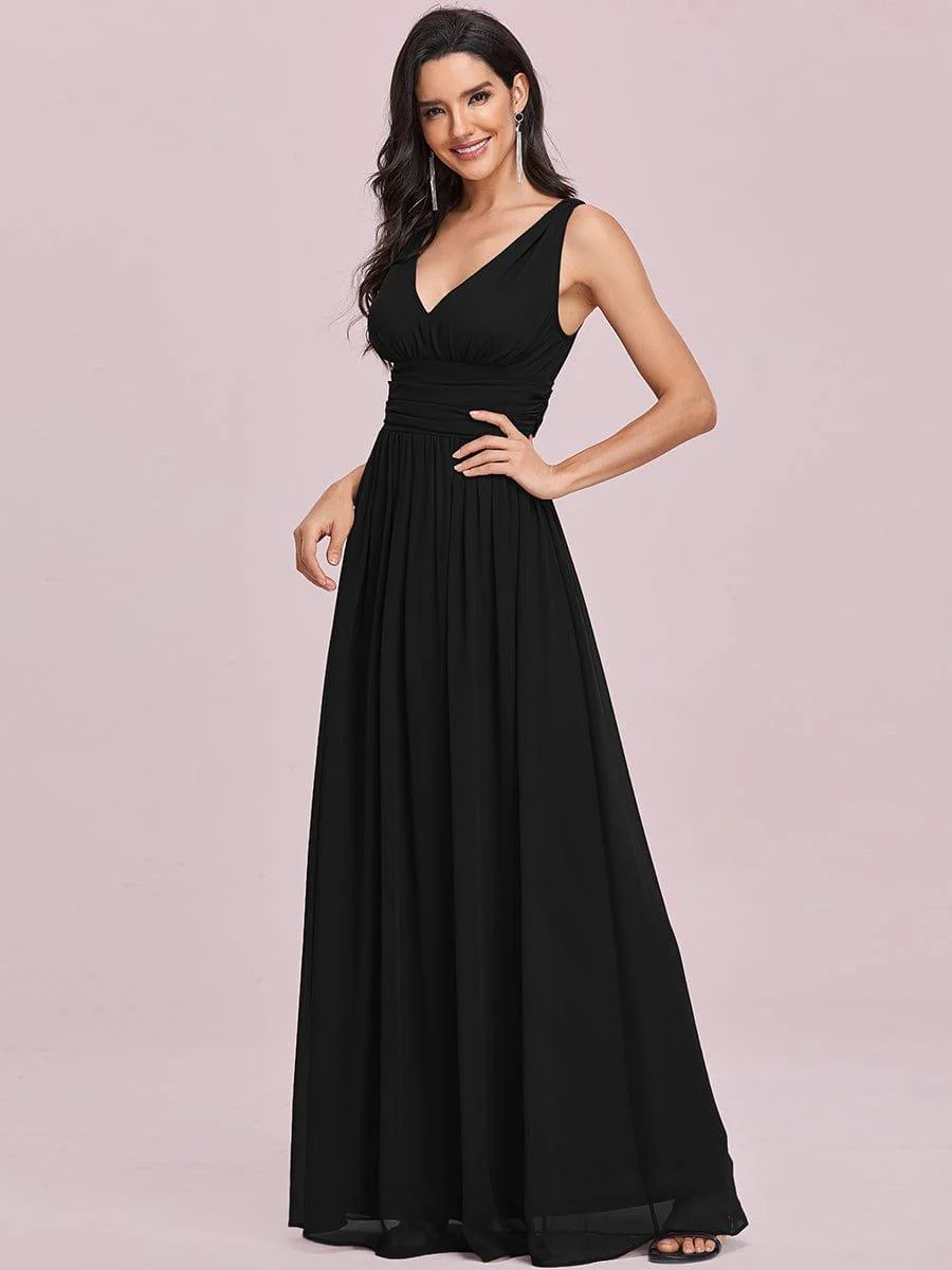 ever HUSH|Elegant V Neck A Line Chiffon Maxi Bridesmaid Dresses - Image 27