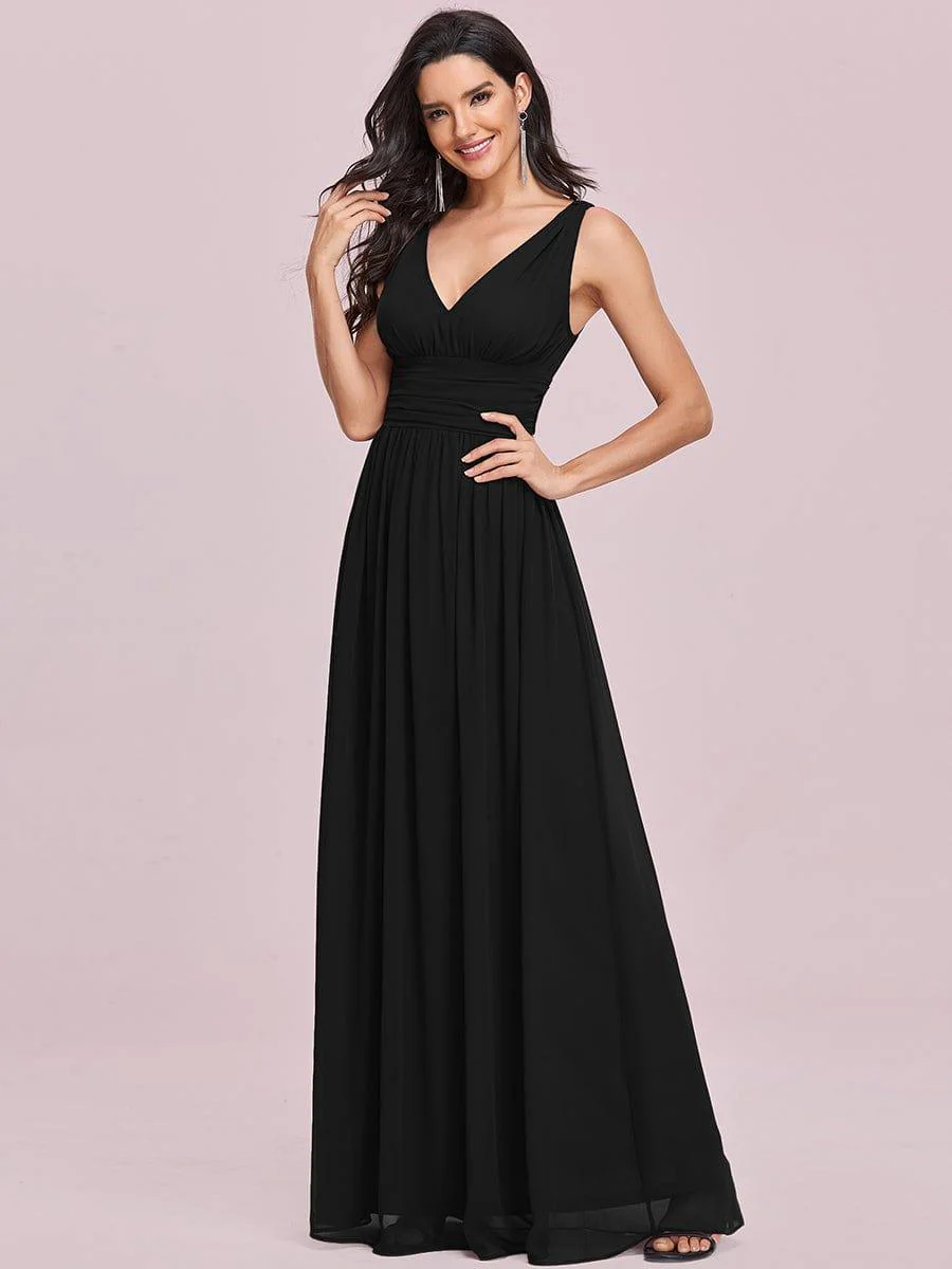 ever HUSH|Elegant V Neck A Line Chiffon Maxi Bridesmaid Dresses - Image 28
