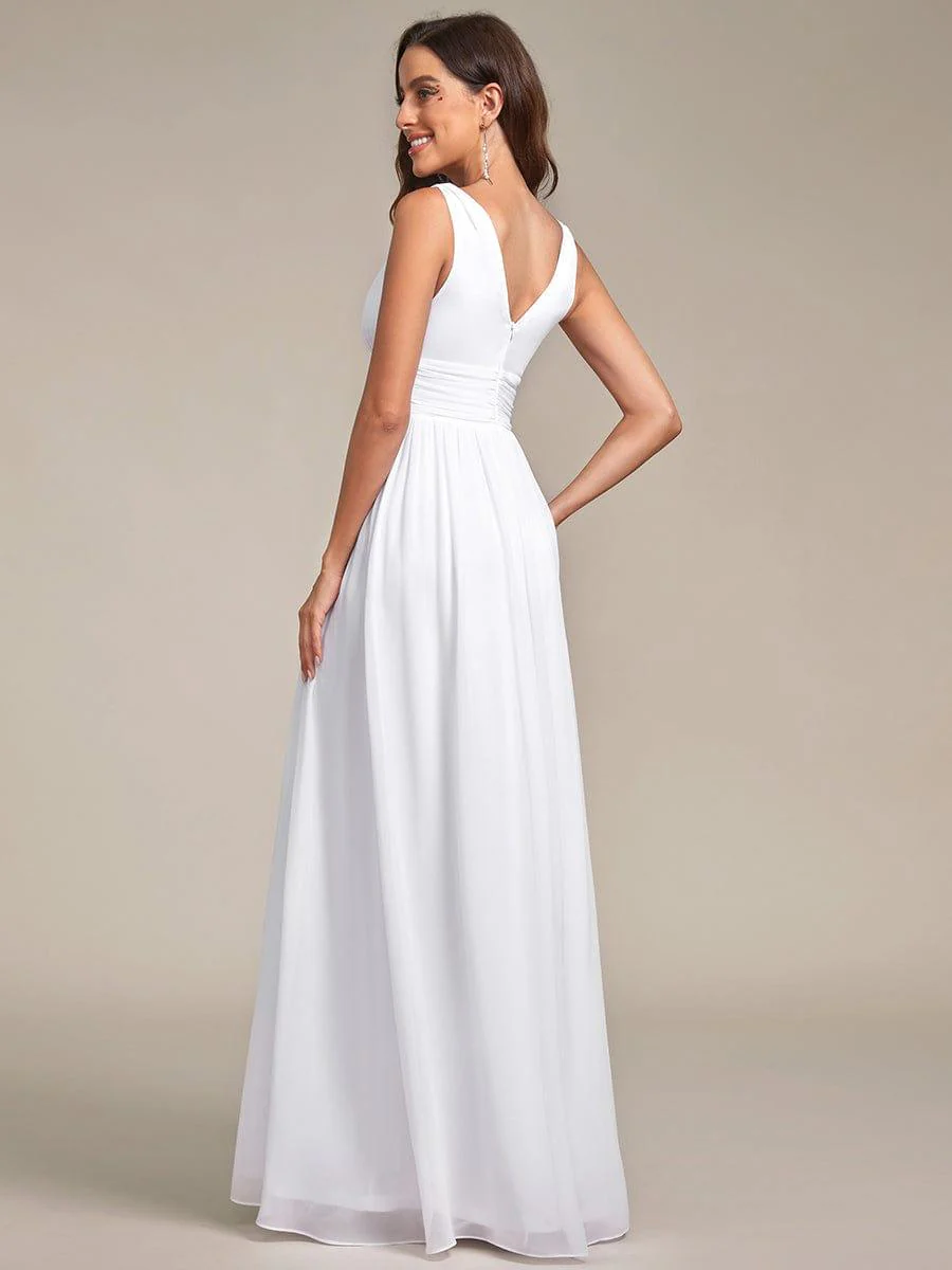 ever HUSH|Elegant V Neck A Line Chiffon Maxi Bridesmaid Dresses - Image 32