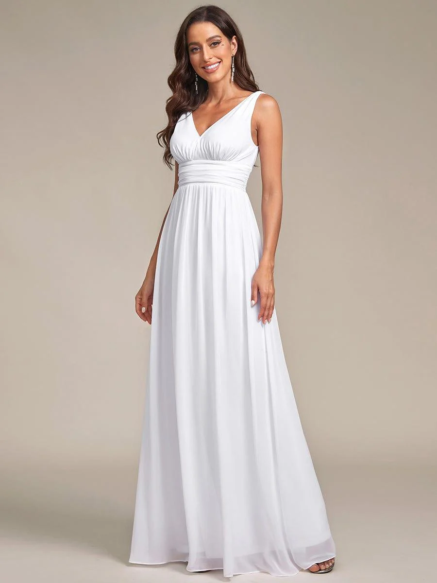 ever HUSH|Elegant V Neck A Line Chiffon Maxi Bridesmaid Dresses - Image 34