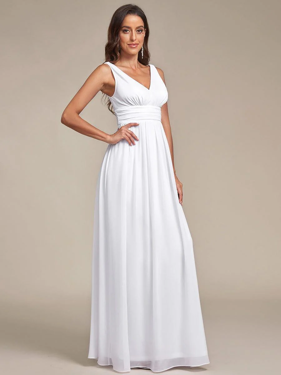 ever HUSH|Elegant V Neck A Line Chiffon Maxi Bridesmaid Dresses - Image 35