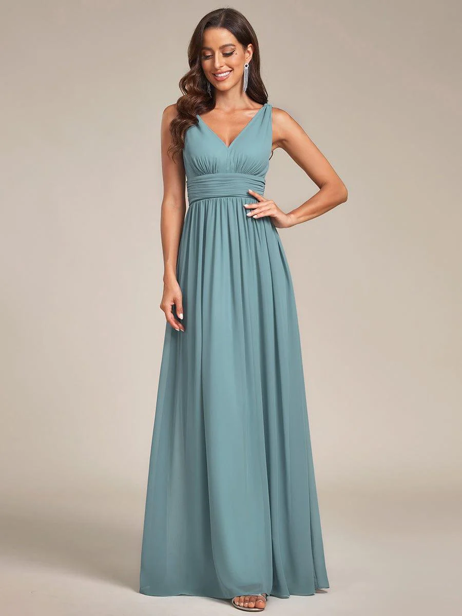 ever HUSH|Elegant V Neck A Line Chiffon Maxi Bridesmaid Dresses - Image 38