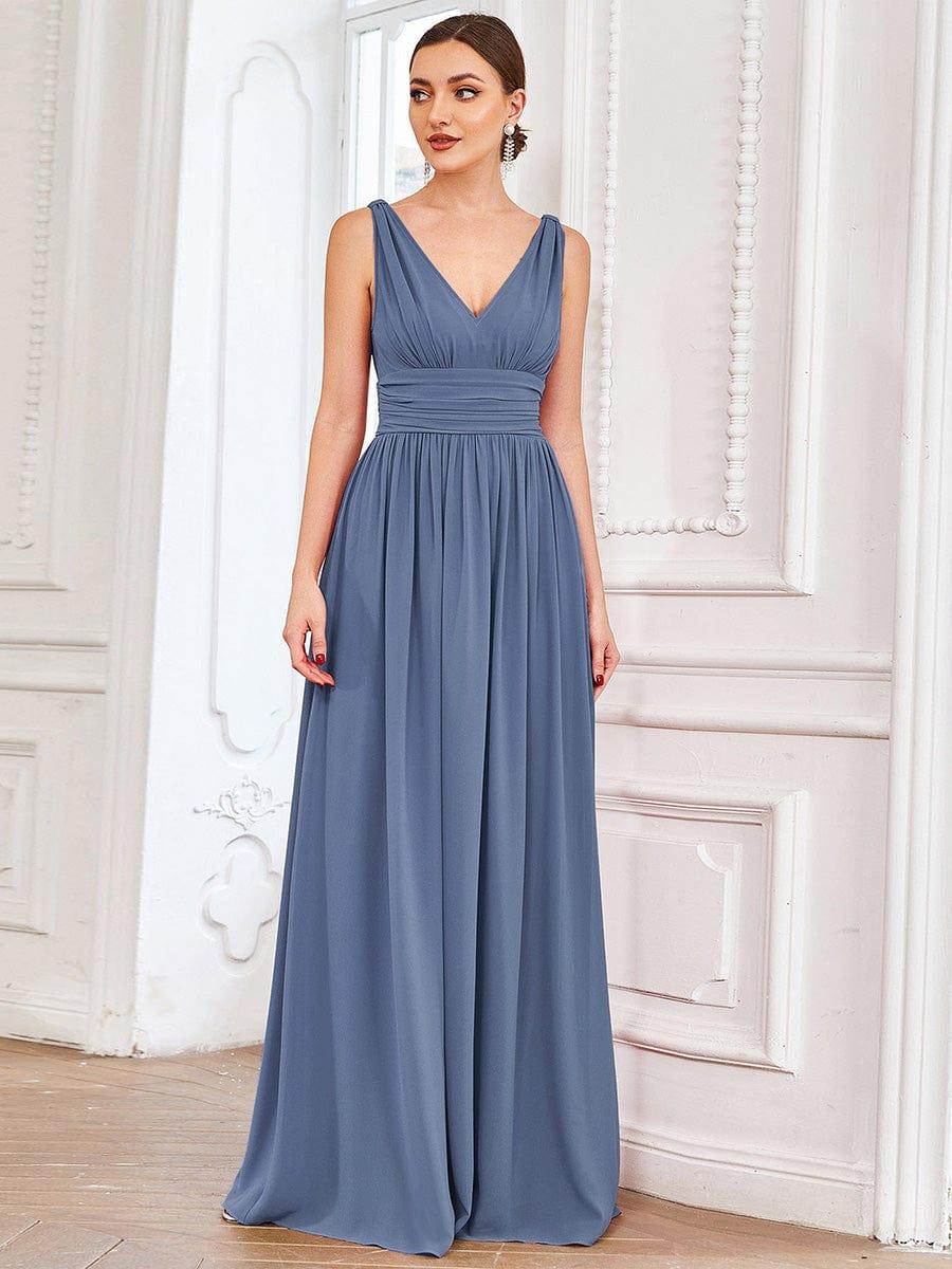 ever HUSH|Elegant V Neck A Line Chiffon Maxi Bridesmaid Dresses - Image 45