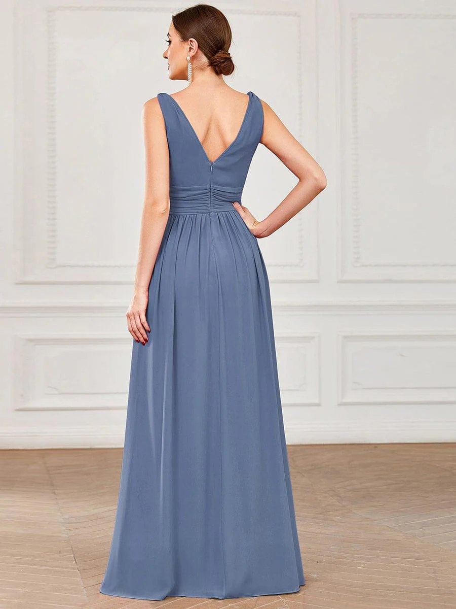 ever HUSH|Elegant V Neck A Line Chiffon Maxi Bridesmaid Dresses - Image 46