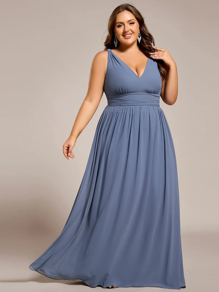 ever HUSH|Elegant V Neck A Line Chiffon Maxi Bridesmaid Dresses - Image 50