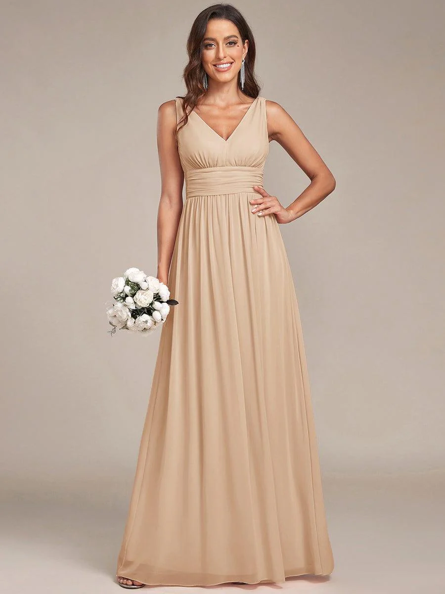 ever HUSH|Elegant V Neck A Line Chiffon Maxi Bridesmaid Dresses - Image 55