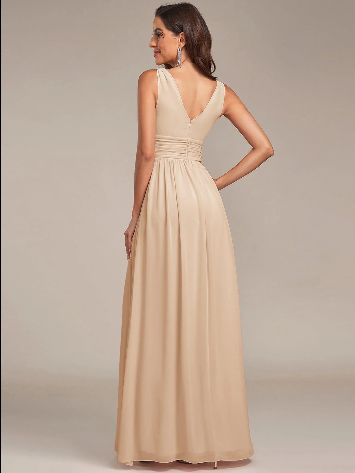 ever HUSH|Elegant V Neck A Line Chiffon Maxi Bridesmaid Dresses - Image 56
